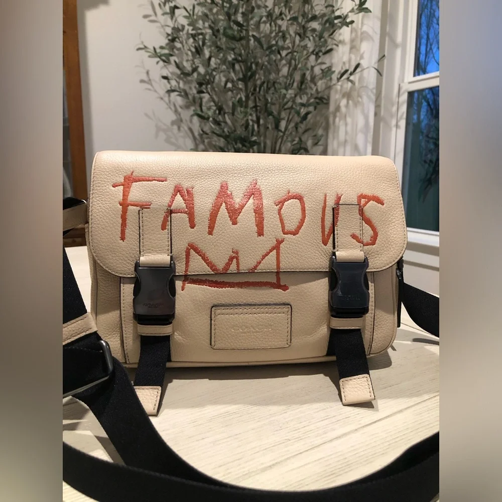 Coach X Jean Michel Basquiat Track Crossbody Pebble Leather C5425 Cream Black - Picture 1 of 16